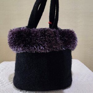 New Hampshire Textile Artist Heidi Wilcox Handmade Fuzzy Purple Black Purse Tote